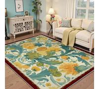 UERWOWELL Alfombras área botánica Floral Vintage 80x150cm Borde Rojo Alfombra Flores Marrones y Blancas para Sala Estar Dormitorio Granja Lavable Pila Baja