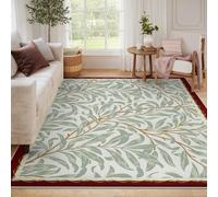 UERWOWELL Alfombras área Grande Estilo Boho 160x230cm Alfombra Delgada Lavable con Ramas Sauce Verde Impresas Alfombra estética botánica Vintage para el hogar y la Oficina