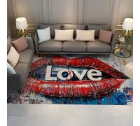 UERWOWELL Alfombras área Pop Art Urbano 100x200cm Love Statement Estampado Labios Rojos Alfombra Pelo bajo Antideslizante Colorido y Abstracto con Salpicaduras decoración del Suelo