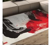 UERWOWELL Alfombras artísticas de Lavado de Tinta Estética China Moderna Pinceladas abstractas en Blanco y Negro y Rojo Estampado Alfombra Delgada para la Oficina de la Sala de Estar 180x270cm