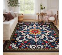 UERWOWELL Alfombras botánicas Bohemias para Alfombra geométrica Antideslizante Lavable en Lavadora alfombras Tribales Suaves para salón Dormitorio u Oficina diseño de Pelo bajo 90x150cm
