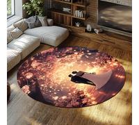 UERWOWELL Alfombras Círculo para Bodas 150cm Camino Floral Novios con Estampado Pelo bajo Esterilla Antideslizante Lavable Rosas románticas y Velas Decoración del Dormitorio