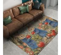 UERWOWELL Alfombras Cocina Harvest Bunny Fantasy Bosque Setas Patrón Tomates Rojos Esterilla Lavable Pelo bajo 140x200cm Decoración del Comedor Frutas y Verduras