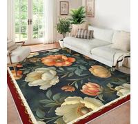 UERWOWELL Alfombras Cocina Oriental Revival 80x150cm Alfombras Delgadas jardín Vintage con Borde Rojo para Mesa Comedor Dormitorio Lavable a máquina