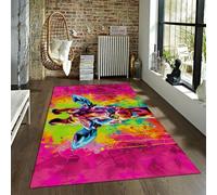 UERWOWELL Alfombras Coloridas Lindas con Estampado de Jirafa Alfombras de Arte de Graffiti Rojo Alfombra con temática de Animales Decoración de Alfombra Suave para el Dormitorio de la Sala 120x180cm