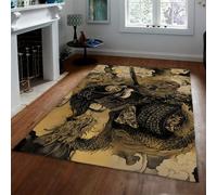 UERWOWELL Alfombras de área de Guerreros japoneses Arte de dragón Vintage Alfombra Interior de Pelo bajo para salón Dormitorio estética Oriental decoración del hogar 60x120cm