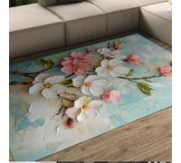 UERWOWELL Alfombras de Arte Floral 3D Estilo de Pintura al óleo Spring Blossom Alfombra de Pelo bajo para Sala de Estar Estudio de Arte Lounge Lavable Antideslizante 60x120cm