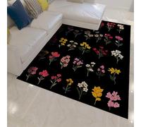 UERWOWELL Alfombras de Cocina Florales Minimalistas Fondo Negro Colorido Pequeño Ramo Impresión Alfombra de Piso de Pila Baja para Sala de Estar Dormitorio Antideslizante 90x120cm