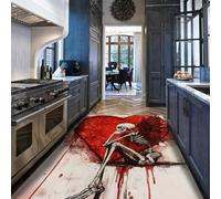 UERWOWELL Alfombras de Interior Estilo Oscuro 60x120cm Esqueleto gótico pensado con alas y patrón de corazón Rojo Alfombra de Pelo bajo y Lavable en la Entrada