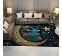 UERWOWELL Alfombras Delgadas Estilo gótico Cara Luna mística Estrellas ensueño y Alfombra Piso con Estampado Luna para Sala Juegos Fiesta Festival Lavable Antideslizante 140x220cm