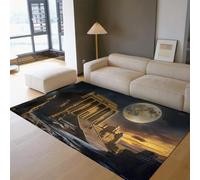 UERWOWELL Alfombras egipcias para la Zona del Atardecer 80x150cm - Ruinas Antiguas Patrón arquitectónico Alfombra Fina para salón Dormitorio Noche a la luz de la Luna Decoración del Suelo