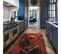 UERWOWELL Alfombras Esqueléticas Góticas 120x200cm Calavera Pensada con Alas y Patrón de Corazones Rojos Alfombra de Pelo bajo Estilo Oscuro Decoración del Suelo de Entrada del Dormitorio