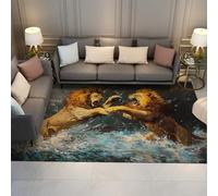 UERWOWELL Alfombras Estilo Pintura al óleo Luchando contra Leones en patrón Agua Alfombra Pelo bajo para Sala conferencias Sala Estar Oficina Plegable y portátil 180x250cm
