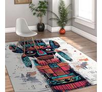 UERWOWELL Alfombras Estilo Tribal 200x300cm Alfombra Piso Pila Baja con Estampado tótem Abstracto Colorido para Sala Estar Dormitorio decoración étnica exótica