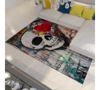 UERWOWELL Alfombras Estilo Urbano 180x270cm Corazón Rojo y Calaveras Florales con patrón Pelo bajo Alfombra Antideslizante Arte gótico Lavable Entrada Decoración del Suelo la Cocina