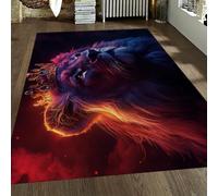 UERWOWELL Alfombras fantasía Cool Gran león majestuoso Melena ardiente Fondo Profundo Lavable Alfombra Pelo Corto Interior tapete salón Dormitorio 160x230cm