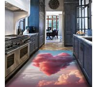 UERWOWELL Alfombras Fantasy Cloudscape 200x300cm Nubes corazón Rosa Esponjoso sobre Cielo Azul moqueta Pelo bajo Estampado Antideslizante decoración del Suelo del Dormitorio
