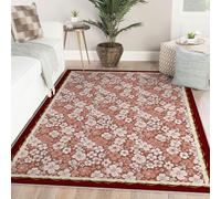 UERWOWELL Alfombras Floral de Rubor Suave Alfombra Delgada Lavable con patrón de Flor Blanca para Sala de Estar Restaurante Decoración de Piso cálida y acogedora Borde Rojo 60x120cm
