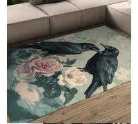 UERWOWELL Alfombras Florales Elegantes Cuervos Negros y Rosa con Reflejos en Agua Rosa Esterilla Lavable Pelo bajo Estampado 60x120cm Decoración balcón Susurros Entre Flores