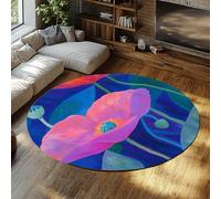 UERWOWELL Alfombras Florales Románticas 150cm Redondas Estilo Pastoral Patrón de Flores Moradas y Naranjas Alfombra de Piso Delgada para Sala de Estar Dormitorio Lavado a Máquina