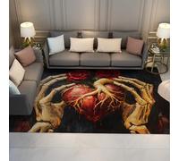 UERWOWELL Alfombras góticas para la Zona corazón 200x300cm Manos Calavera y Rosas Rojas Estampadas Felpudo Pelo bajo Antideslizante Antideslizante y Lavable Anatomía Vintage Arte Decoración Entrada
