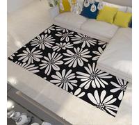 UERWOWELL Alfombras Grande Negras Minimalismo Blanco Patrón de Margaritas Alfombra de Pelo bajo para Sala de Estar Comedor Cocina Terraza Lavable Antideslizante 150x240cm