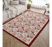 UERWOWELL Alfombras Grandes de Pelo bajo Lavables con Borde Rojo Rubor y Alfombra de patrón Floral Blanco para decoración de Piso de Estilo Pastoral romántico 140x200cm