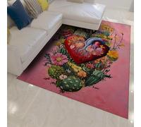 UERWOWELL Alfombras Grandes Planta del Desierto jardín Cactus y Alfombra Lavable Pelo bajo con Estampado Corazones Rojos 120x180cm Decoración del Suelo la Cocina Rosa Vibrante