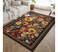 UERWOWELL Alfombras Granja campestre 60x120cm Alfombra Pelo bajo Amarillo y Rojo para Dormitorio Estilo otoñal con Borde marrón Arte Lavable