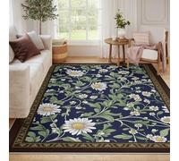UERWOWELL Alfombras Granja Rural 80x150cm Patrón Margaritas Blancas y Hojas Verdes Alfombra Fina para el salón Dormitorio Decoración marrón del Suelo con Borde fácil Limpiar