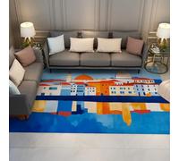 UERWOWELL Alfombras Lavables Estilo mediterráneo 180x270cm Arte en Acuarela Estampado Europeo Pueblo Junto al Lago moqueta Pelo bajo para decoración del salón y Dormitorio