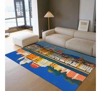 UERWOWELL Alfombras Lavables la Ciudad Dibujos Animados Modernos 160x200cm Estilo Pop Azul Agua Edificios Coloridos Estampados Alfombra Pelo bajo para salón Dormitorio Cocina