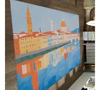 UERWOWELL Alfombras Lavables Reflection Architecture 200x300cm Estilo Mediterráneo con Estampado Europeo Pueblo Junto al Lago moqueta Pelo bajo para Dormitorio en salón