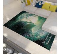 UERWOWELL Alfombras Luna Llena 120x200cm Patrón Rostro Chica Hermosa Alfombra Pelo bajo Alfombra Antideslizante Lavable Olas del océano Frase poética Decoración acogedora del hogar