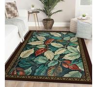 UERWOWELL Alfombras Marrones para el balcón con Borde 80x150cm Alfombra Multicolor con patrón Hojas Magnolia para Patio Granja Decoración Suelo Estilo nórdico Lavable Pelo bajo
