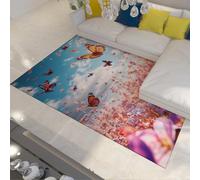 UERWOWELL Alfombras Naturaleza romántica estética Mariposas Coloridas Campo Floral mar Flores Rosas Lavable Alfombra Pelo Corto Antideslizante Interior tapete salón 120x200cm