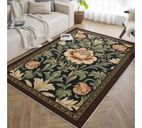 UERWOWELL Alfombras Oficina Lujo 160x200cm Borde marrón Elegante patrón peonías Alfombra Fina para Sala Estudio estética Oriental decoración del Suelo Lavable