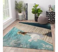 UERWOWELL Alfombras para Zona de relajación Costera Mujer Vestida de Blanco en Muelle Alfombra Interior de Pelo bajo para terraza decoración refrescante del hogar 160x230cm