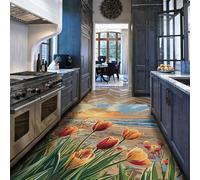 UERWOWELL Alfombras Pelo bajo Estilo costero Alfombra Piso Paisaje romántica Tulip Beach Sunset para Dormitorio Sala Estar Suave Lavable Antideslizante 180x250cm