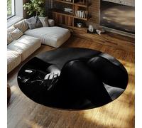 UERWOWELL Alfombras pequeñas Redondas patrón Dama misteriosa y cristalería Alfombra Lavable Pelo bajo 140cm - Comedor Urbano Moderno decoración del Suelo la Cocina