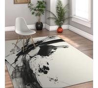 UERWOWELL Alfombras Piso abstractas Modernas 200x300cm Alfombra Baja Pila con diseño Pinceladas en Blanco y Negro para Sala Estar Estudio Alfombra Puerta Plegable Lavable
