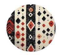 UERWOWELL Alfombras Redonda Chevron Mosaico Minimalista Boho Abstracta geométrica Negro Rojo Lavable Alfombra Franela Suave Pelo Corto Antideslizante Plegable tapete salón Dormitorio 120cm