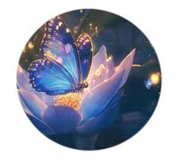 UERWOWELL Alfombras Redonda fantasía soñadora Gran Mariposa Azul mágica Loto Fondo Oscuro Lavable Alfombra Pelo Corto Interior tapete salón 120cm