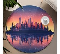 UERWOWELL Alfombras Redondas Arte ensueño 240cm Ciudad y Bosque Silueta Creativa Colores degradados Patrón Cielo Estrellado Alfombra círculo Delgado para Sala Estar
