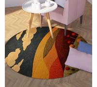 UERWOWELL Alfombras Redondas Autumn Field 5.3ftRolling Hills and Meadow Wild Flowers Pattern Tapeta Pelo bajo para decoración del salón y Dormitorio