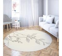 UERWOWELL Alfombras Redondas Beige Antideslizantes Lavables Estilo nórdico Patrón de Ramas y Hojas Alfombra de Piso Delgada para Dormitorio Sala de Estar Estudio Oficina 100cm