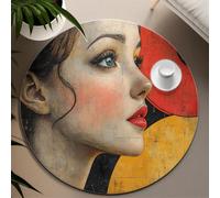 UERWOWELL Alfombras Redondas Bloques geométricos 200cm - Mujer clásica con Ojos Azules y Labios Rojos Estampado Alfombra Pelo bajo fácil Limpiar para Decorar el salón