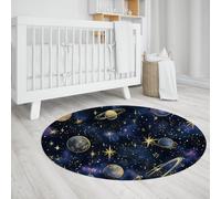 UERWOWELL Alfombras Redondas Cielo Nocturno cósmico 6ftEstampado Estrellas y Planetas oníricos en el Espacio Alfombra Pelo bajo para Estudio Oficina decoración Azul y Morada