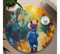 UERWOWELL Alfombras Redondas de Chico Adorable 90cm Camino Forestal caprichoso Alfombra Fina para habitación Infantil Sala de Juegos Pinceladas Vibrantes al óleo Decoración Suelo