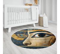 UERWOWELL Alfombras Redondas de Estilo Egipcio 200cm Patrón de faraones Antiguos y Animales Alfombra Fina para salón sofá Ambiente místico decoración Suelo